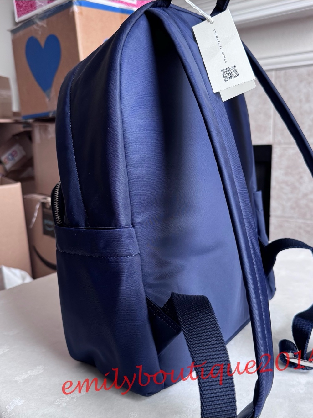 NWT Tory Burch 173559 Ella Nylon Backpack Tory Navy Medium Bag Lightweight - Picture 8 of 11